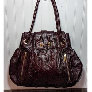 Treesje Dark Cranberry Leather Quilted Design Magnetic Closure Shoulder Bag